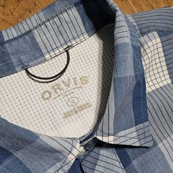 Orvis Button Up Shirt Adult Large White Blue Vented Polyester Outdoor Mens - Picture 4 of 11